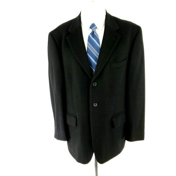 Oscar De La Renta Wool‎ Cashmere Nylon 3 Button Sport Coat 42R Black - Picture 3 of 10